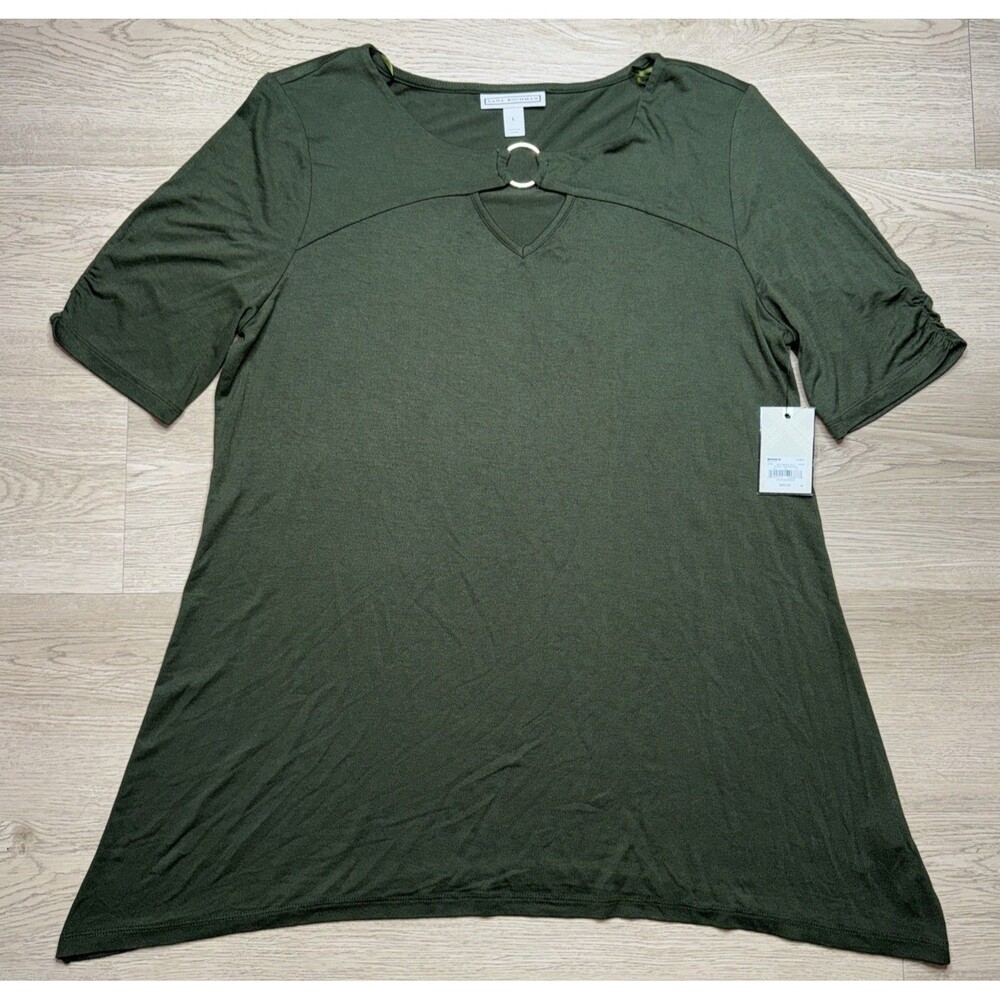 NWT Dana Buchman Blouse Size Large Olive Green T Shirt Pendant Collar Kohl’s